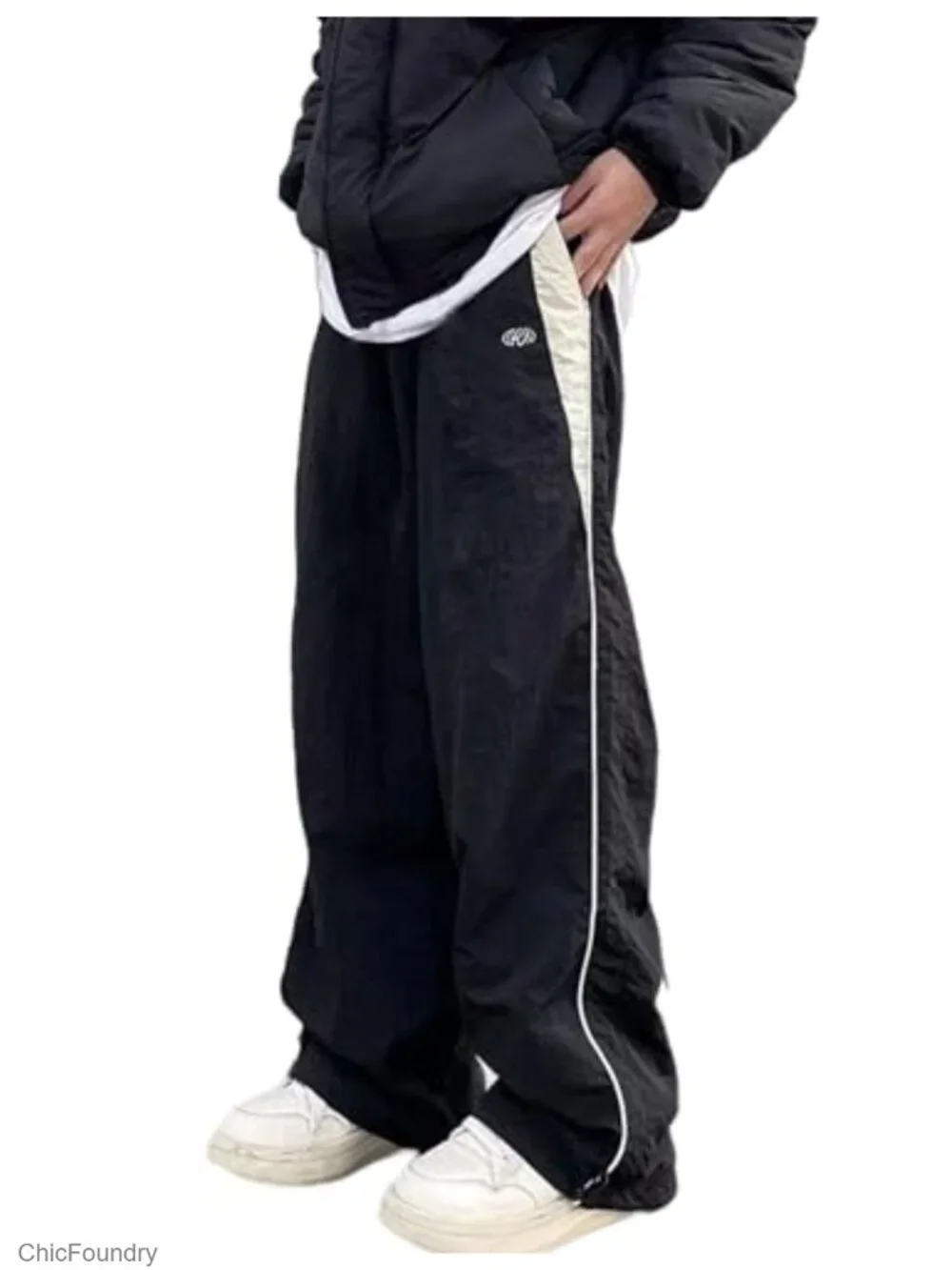 Mens Straight Leg Baggy Sweatpants Y2K Parachute Joggers Drawstring Track Pants